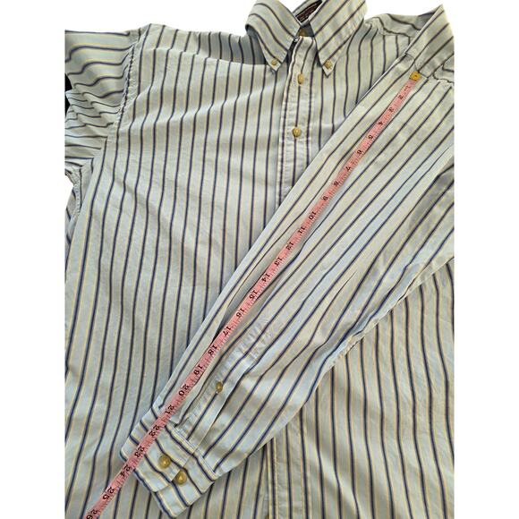 Faconnable Button Down Shirt Men's M Blue Cream Stripe 100% Cotton Made in USA - Picture 7 of 9